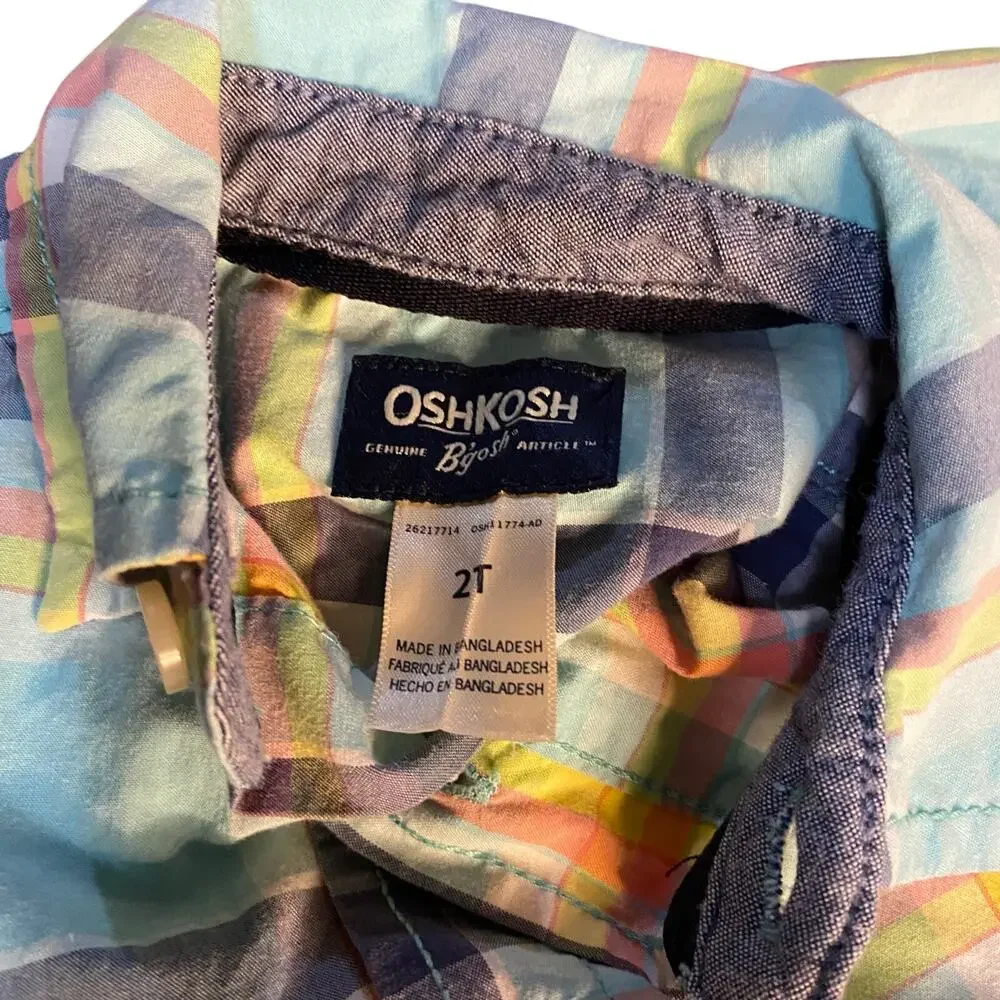 OshKosh B'gosh blue pastel plaid long sleeve button up shirt‎ SIZE 2T